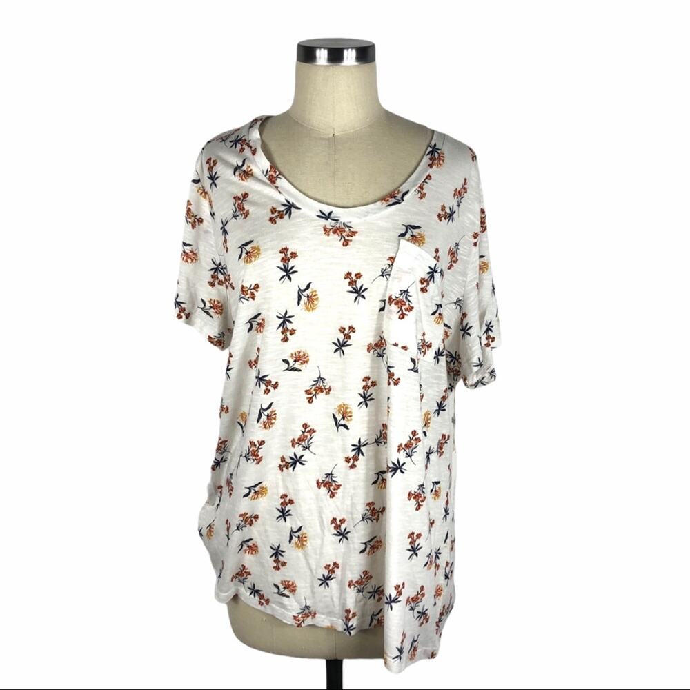 CASLON‎ Floral V-Neck T-Shirt 2X White Fall Chic